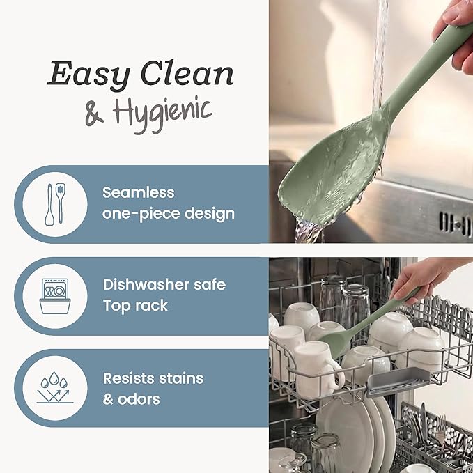 Starpack Stir and Serve Silicone Cooking Utensils Set (5-Piece, 11") - LFGB Non Toxic, 600°F Heat Resistant, BPA-Free - One-Piece Seamless, Dishwasher Safe - for Nonstick Cookware, Sage Green