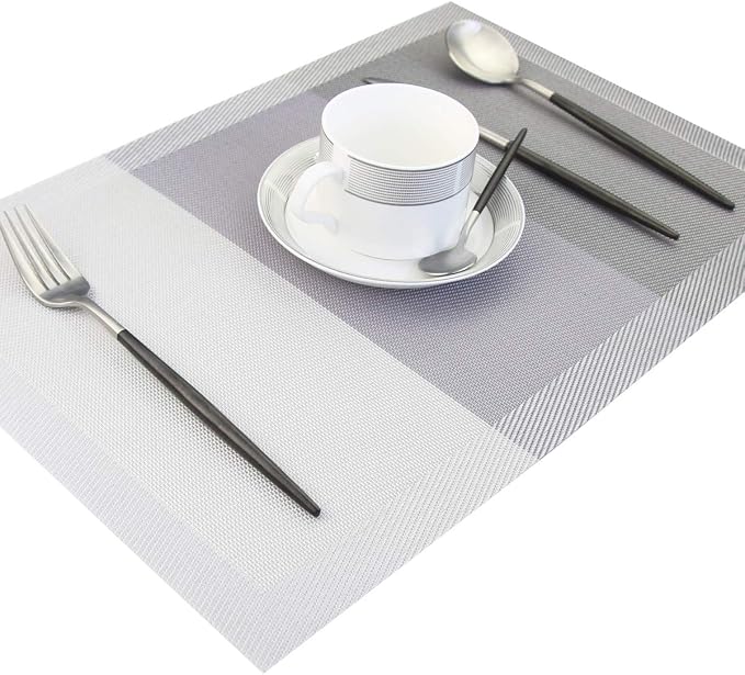 PIGCHCY Placemats 18x12 Inches Plastic Table Mats, Washable Easy to Clean Woven Vinyl for Dining Table Set of 4 (Classic Grey)