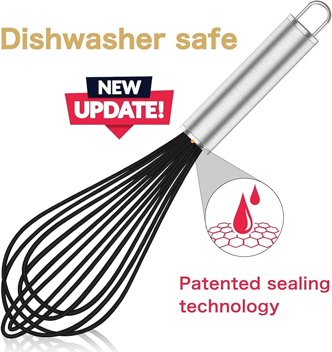 OYV Silicone Whisk,3 pack Professional whisks for cooking non scratch,Stainless Steel & Silicone wisk,plastic rubber whisk for nonstick cookware,small silicone whisk set,black