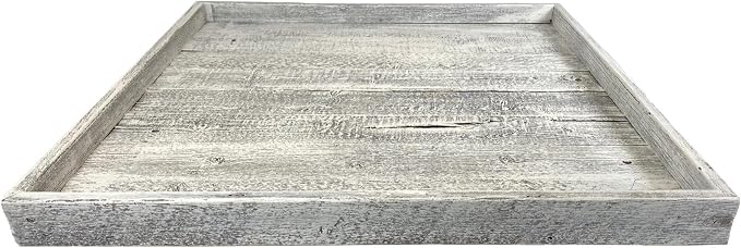 Wooden Ottoman Tray with Felt Pad – Decorative Couch Serving Tray Made with Real Rustic Reclaimed Wood - Perfect for Living Room Ottomans, Sofas, & Coffee Tables -24" x 24"- White Wash