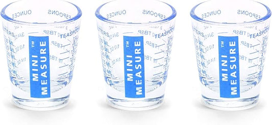 Kolder Mini Measure Heavy Glass, 20-Incremental Measurements Multi-Purpose Liquid and Dry Measuring Shot Glass, Blue, Set of 3