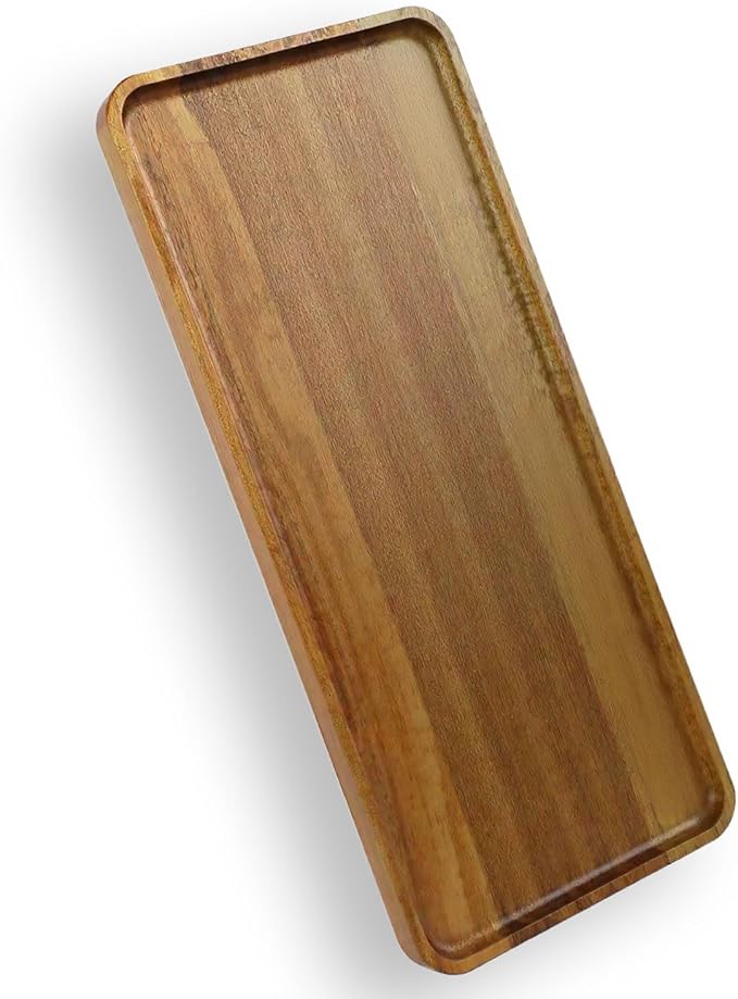 3Pcs Acacia Wooden Serving Tray - Wooden Charcuterie Board - Rectangle Wood Platter for Serving Food, Fruit & Cheese Board Wood Dessert Trays (3, 14"x5.5"x0.6")