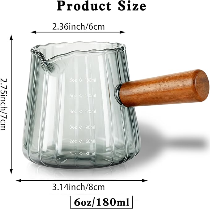 Measuring Cups, 6oz Glass Espresso Cups with Handle, Espresso Shot Glasses Espresso Accessories for Coffee, Milk (1, Grey)
