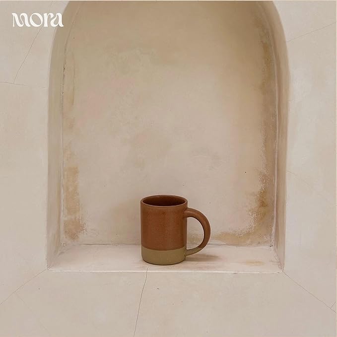 MORA Medium Mugs Set of 4, 16oz Ceramic Pottery Latte Mugs/Coffee Cups - Microwave and Dishwasher Safe - Terracotta
