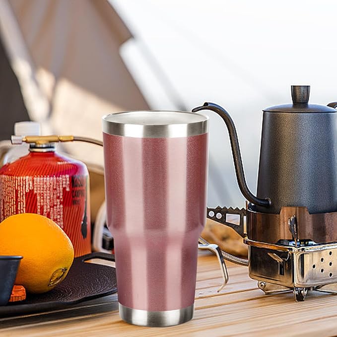 30 oz Tumbler with Lids and Straws Double Wall Vacuum Insulated Tumbler Cup,Stainless Steel Leak-proof Thermal Tumbler Travel Coffee Mug for Cold and Hot Drinks,Rose Gold