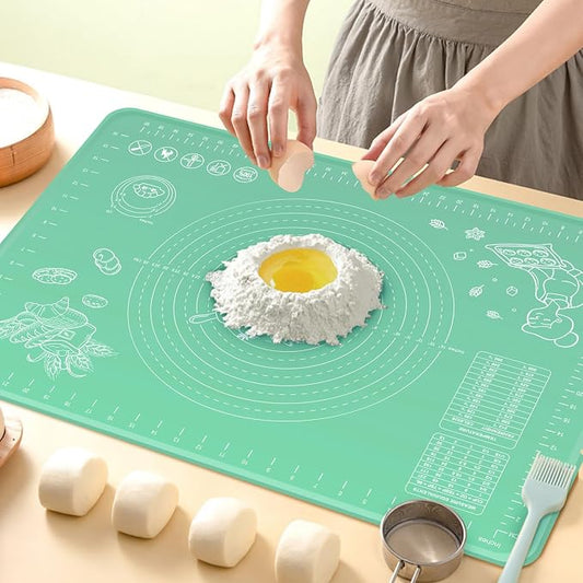 Silicone Pastry Mat 32" x 24" Extra Thick Non Stick Baking Mat with Measurements and Edge Heightening, Food Grade Silicone Rolling Mat for Pastry, Bread, Cookies, Pizza, Fondant, Pasta