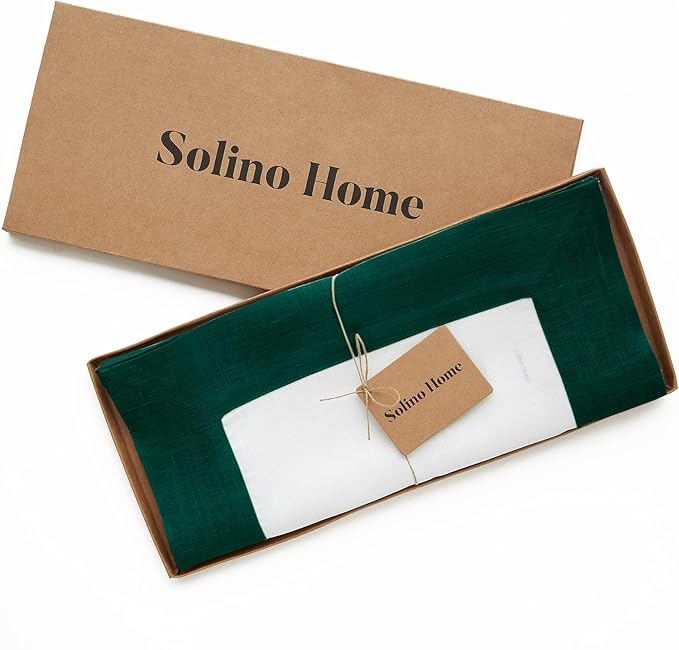 Solino Home 100% Pure Linen Table Runner 14x72 Inch – Rainforest & White, Oeko-TEX Certified, Spring & Summer Table Runner for Dining Table, Handcrafted Farmhouse Décor - Contempo