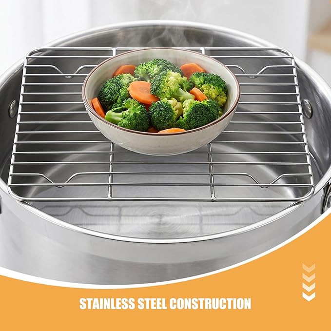 2pcs Stainless Steel Cooking Rack, Steamer Baking Drying Wire Cooling Rack for Toaster Oven Cooking Roasting Grilling Cookie Cake Meat 9 x 7inch