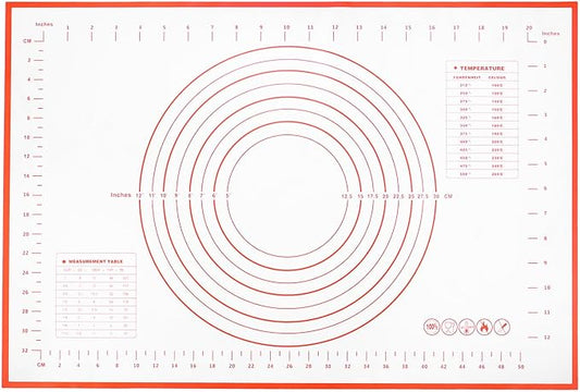 uxcell Silicone Baking Mat, 16 x 24 Inch Non Stick Pastry Mat Sheet, Counter Mat Reusable Oven Baking Mat for Pastry Rolling Dough with Measurements, Red
