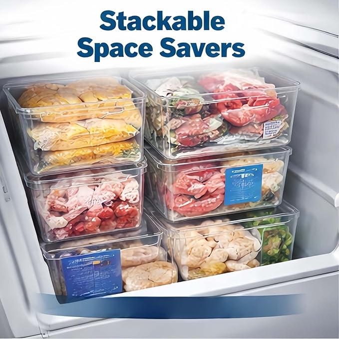 Crystal Clear Freezer Storage Bins, 4 Pack Deep Clear Plastic Organizer Bins For Refrigerator And Pantry, Kitchen Storage Accessories With Handles, For Pantries, Bathrooms (Transparent Version A)