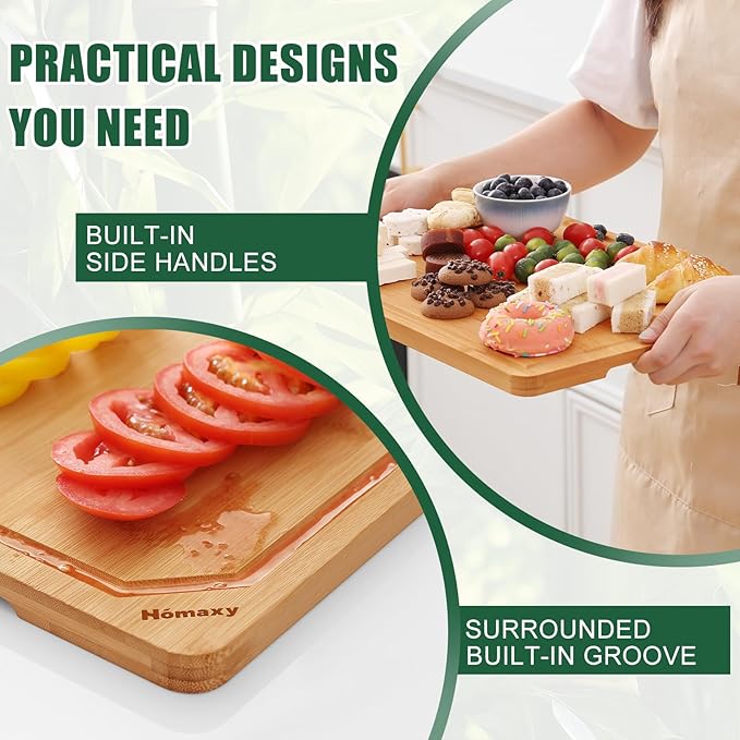 Homaxy Extra Large Organic Bamboo Cutting Boards for Kitchen, 17.5"x12" Wooden XL Cutting Board with Juice Groove and Handles, Charcuterie Butcher Block Wood Serving & Chopping Board - Pre Oiled