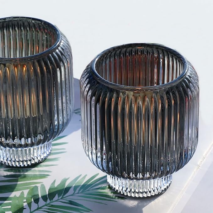 Woho Grey Votive Candle Holders for Table Centerpiece Set of 2, Glass Votive Candle Holder for Home Decor, Tealight Candle Holder Bulk for Birthday