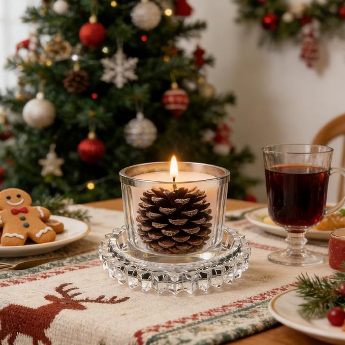 Glass Candle Holder – Modern Clear Glass Tray for Tea Lights & Votives Chic Home Decor Jewelry Holder Dish Decorative Coaster Plate Clear Candle Dish Display Accessory