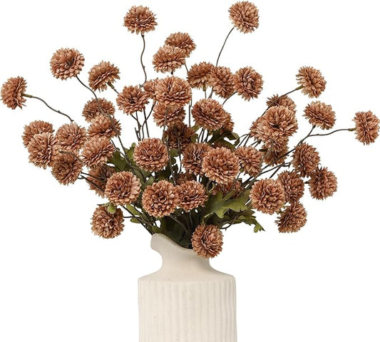 DuHouse 9pcs Artificial Flowers Faux Silk Pompon Mum,Silk Small Mini Chrysanthemum Ball with Stems for DIY Wedding Bouquets Centerpieces Vase Home Table Kitchen Decoration(Coffee)