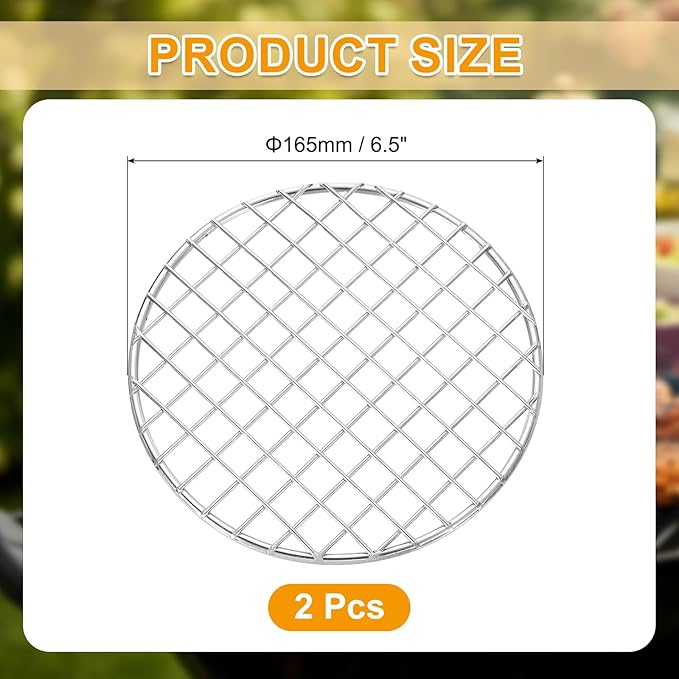 uxcell 2 Pcs Round Cooking Rack, Dia 6.5 Inch Stainless Steel Grill Grate Cross Wire Barbecue Grill for Cooking Baking Air Fryer Racks, Silver