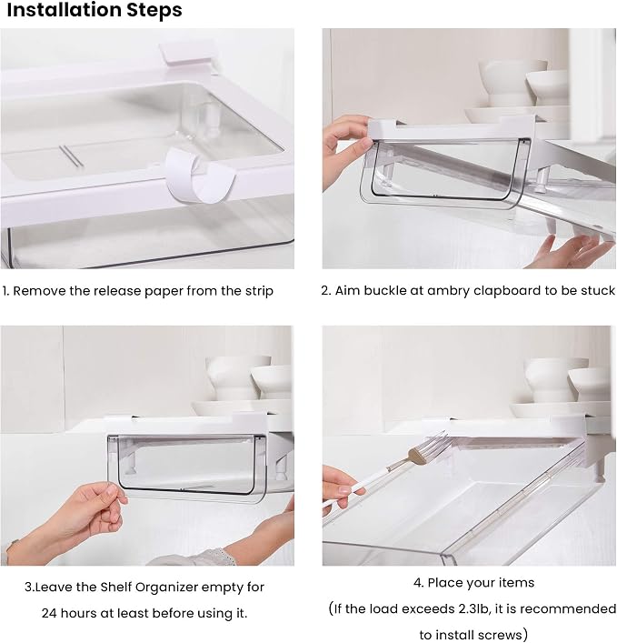 vacane Under Shelf Storage Drawer, Under Cabinet Spice Rack, Spice Organizer for Drawer Pull Out, Under Cabinet Basket Hanging Holder for Cupboard Pantry
