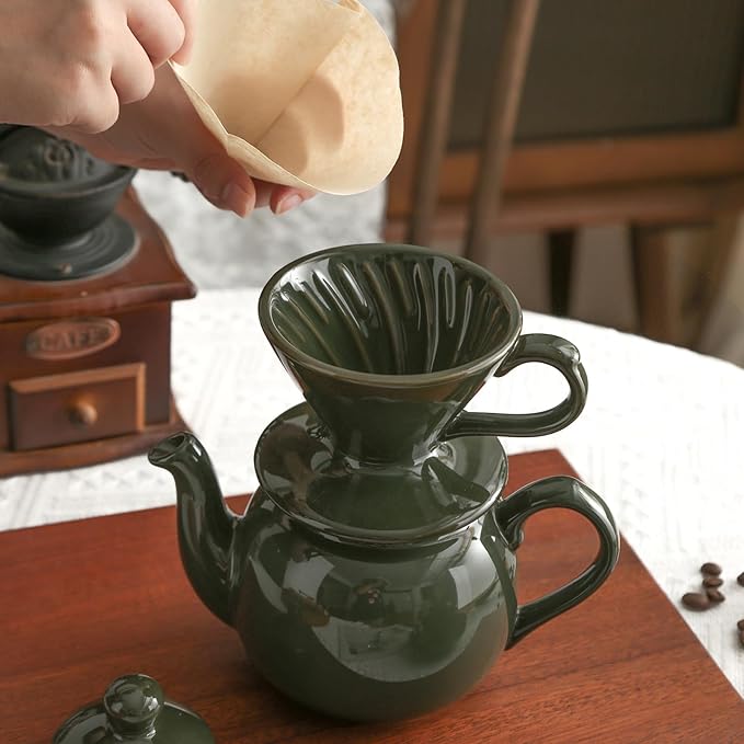 London Pottery V60 Coffee Dripper, Exquisite Porcelain Ceramic Manual Coffee Filter, Suitable for Pour Over Coffee in Office, Outdoor and Home Use (Green)
