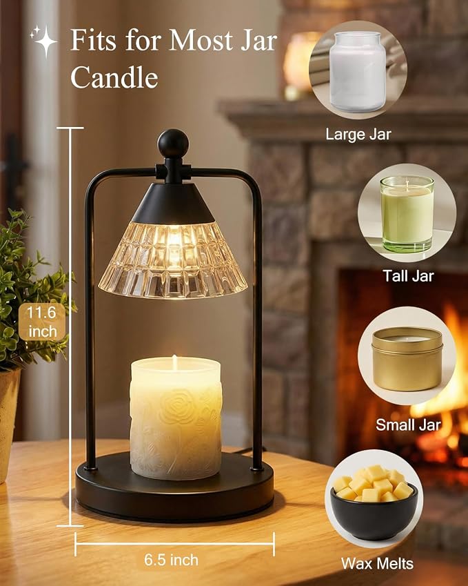 Candle Warmer Lamp with Timer Dimmer, Electric Wax Melt Warmer Lamp for Jar Candles Lights, Candle Lamp Warmer with 2 Bulbs, Birthday Gifts for Women, House Warming Gifts New Home Decor, Black