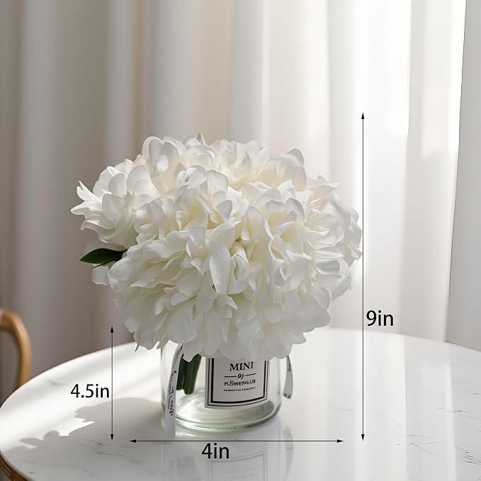 LADADA Artificial White Peony Flowers in Vase,Wedding Bathroom Home Table Decor