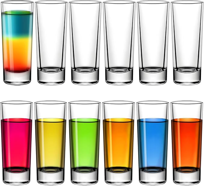 2 Ounce Shot Glasses Heavy Base, Small Liquor and Spirit Glasses, Durable Tequila Bar Glasses For Alcohol and Espresso Shots, Shooter Glass Set 2oz / 60ml (12-clear)