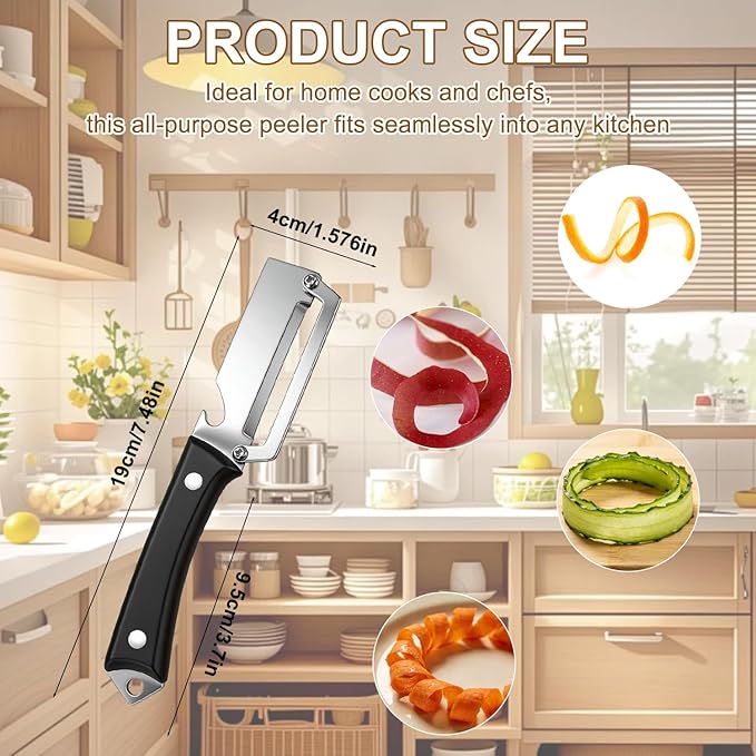 2PCS Multifunctional Vegetable Peeler, 2 in 1 Multi Functional Vegetable Peeler with Bottle Opener and Wooden Handle,Stainless Steel Blade Kitchen Tool for Potato Pumpkin Carrot Veggie Peeler