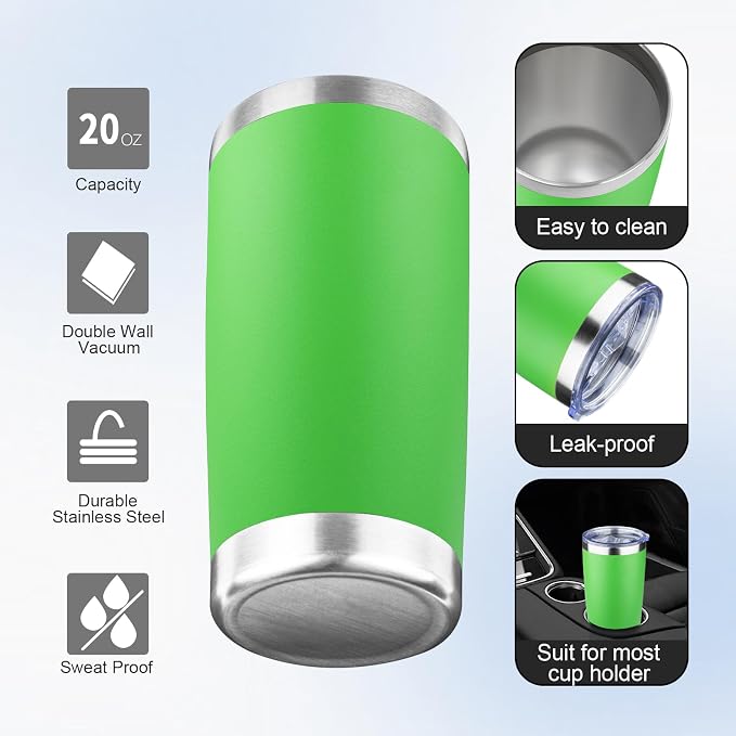 20oz Tumbler with Lid and Straw Double Wall Powder Coated Vacuum Insulated Coffee Tumbler Stainless Steel Insulated Travel Coffee Mug Spill-Proof Thermal Cup for Hot and Cold Beverage,Avocado Green
