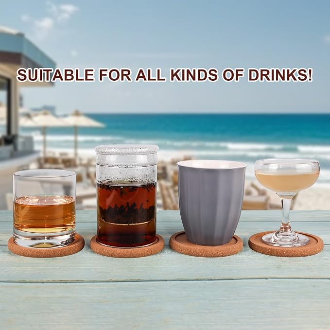 Cork Coasters for Drinks Set of 12 with Holder, Absorbent Coasters with Lip, Heat Resistant and Table Protective, 4'' Diameter Suitable for Most Cups, Perfect for Home & Office, Housewarming Gift