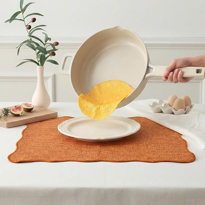 AHHFSMEI Faux Linen Placemats Set of 4 Heat Resistant Non-Slip Stain Proof Table Mats for Kitchen Dining Elegant Decor Place Mats (Orange 4)