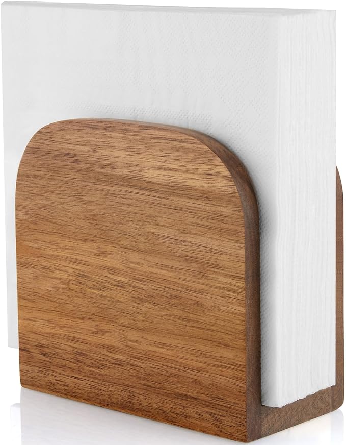 ALELION Acacia Wood Napkin Holder for Table, Wooden Upright Napkin Holders for Kitchen, Standing Napkin Dispenser for Kitchen Dining Room Party Cocktail Outdoor Use