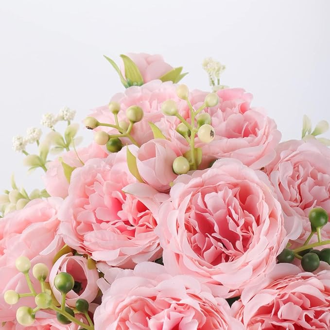 Artificial Peonies Silk Flowers, Pink Faux Peony Bouquet 2 Bundles Florals Arrangements for Farmhouse Home Boho Wedding Table Centerpiece, Fake Plastic Flower Bulk for Vase Decoration (Light Pink)