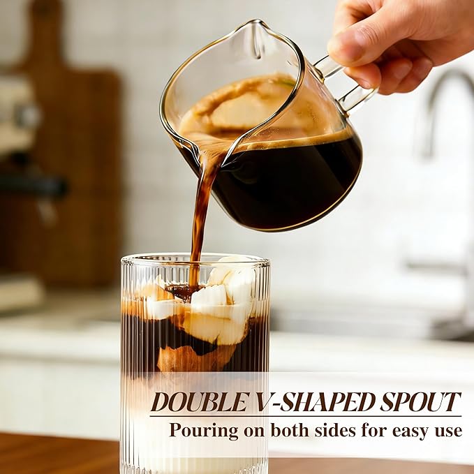Glass Espresso Cups Set of 2, 4 OZ Double Spouts Cups espresso measuring with handle Clear Glass Milk Coffee Accessories for Machine