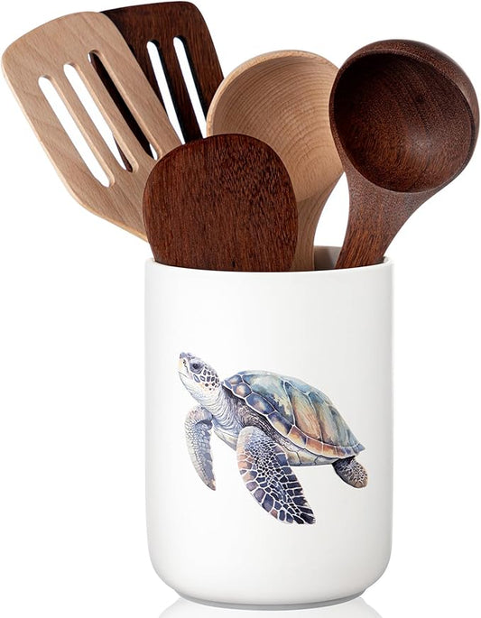 Sawysine Turtle Ceramic Utensil Holder Kitchen Crock Storage Accessories Decoration for Home Farmhouse Kitchen Countertop Storage Organizer Container Gifts