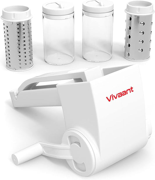 Vivaant Parmesan Cheese Grater Hand Crank, Restaurant-Grade Rotary Cheese Grater Handheld Italian Style with 2 Stainless Steel Drum Blades is Dishwasher Safe & Easy to Clean