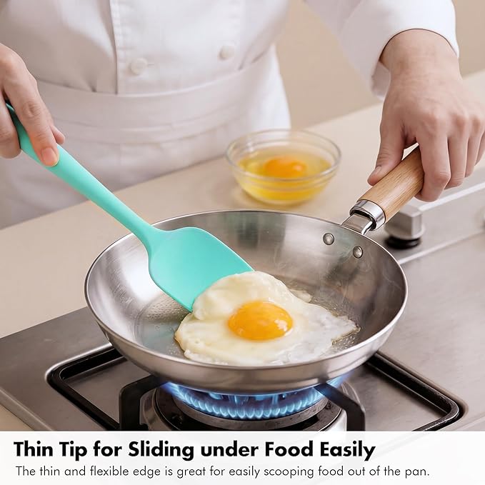 Silicone Spoonula Set: 600ºF Heat Resistant Food Grade Cooking Baking Utensils, Kitchen Flexible Nonstick Rubber Pan Spoon Spatula for Mixing, Scrambling, Scooping (3 Pieces, Aqua Sky)