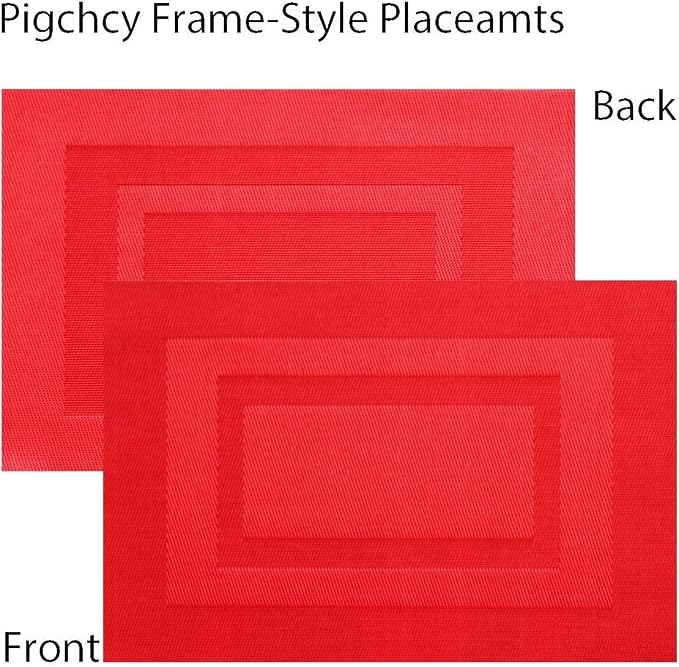 PIGCHCY Vinyl Placemats Set of 12 Washable Durable Kitchen Easy to Clean Plastic Placemats for Dining Table (Passionate Red)