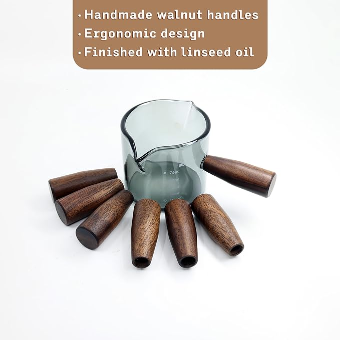 Handmade 3.5oz Espresso Shot Glass Double Spouts with American Walnut Handle (Smoke)