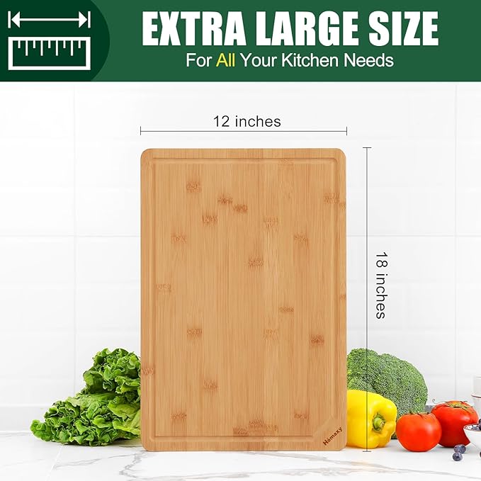 Homaxy Extra Large Organic Bamboo Cutting Boards for Kitchen, 17.5"x12" Wooden XL Cutting Board with Juice Groove and Handles, Charcuterie Butcher Block Wood Serving & Chopping Board - Pre Oiled