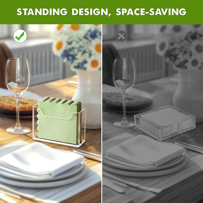 Kordory Acrylic Cocktail Napkin Holder for Table, for 5 x 5 Inches Napkin, Modern Vertical Napkin Holder for Kitchen, Clear Waterproof Napkins Holders for Dinner, Home, Bar