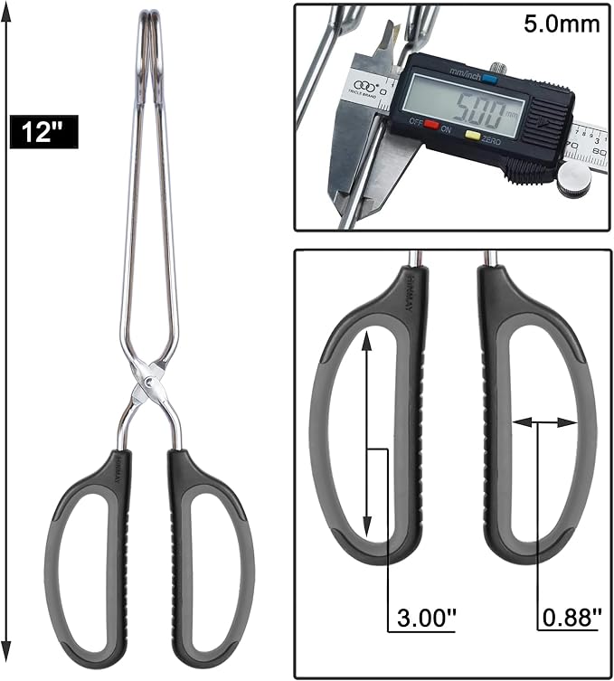 HINMAY Scissor Tongs with Comfort-Grip Handle 12-Inch Cooking Tongs (Black Handle)