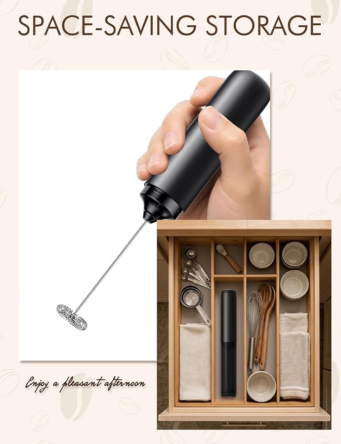 Rechargeable Milk Frother Hanheld, Frother Wand Drink Mixer Handheld Coffee Stirrers Electric Frother for Coffee Mixer Wand -Black