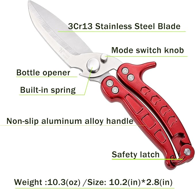 kitchen Shears Sharp and not Prone to Rusting for Food Heavy Duty Kitchen Scissors with Safety Buckle for Kitchen Food Handling, Barbecuing,Garden, Camping Poultry Scissors(Red)