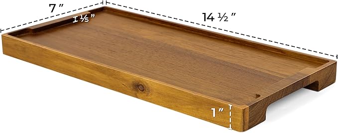 Spaceneat Acacia Wood Serving Tray with Handles - 14.5" x 7" Ottoman Tray for Coffee Table, Decorative Tray for Home Decor