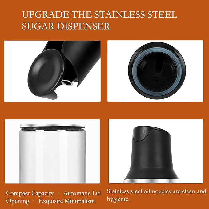Glass Sugar Dispenser with Pour Spout Leak-Proof Shaker for Coffee & Kitchen, Labeled Sugar/Creamer Container for Beverages, Baking & Organizing