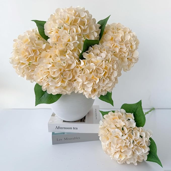 ZYTUYO 5 Pcs Champagne Yellow Silk Hydrangeas Artificial Flower Boho Dried Touch Hydrangeas 20'' Faux for Fall Home Decor Kitchen Living Room Porch Wreath Xmas Wedding Flower Arrangement