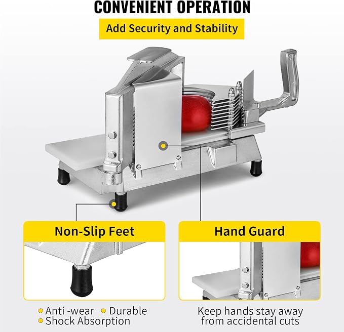 VEVOR Commercial Tomato Slicer, 1/4 inch Tomato Cutter Slicer, Stainless Steel Heavy Duty Cutter Machine, Manual with Non-slip Feet, for Cutting Tomatoes, Cucumbers, Bananas