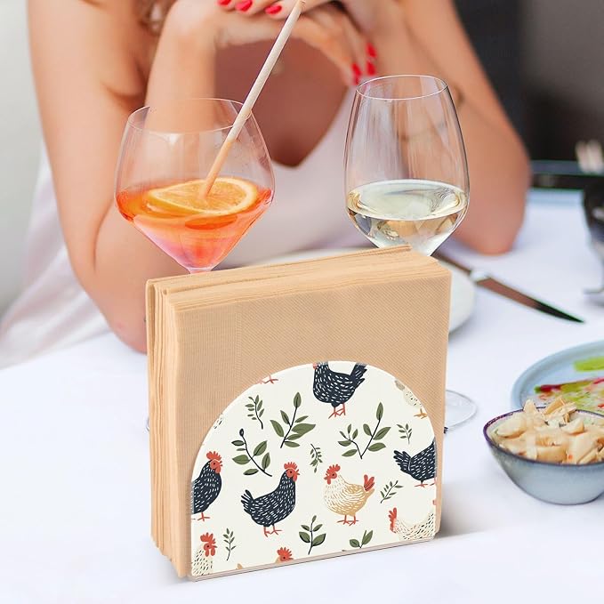 Farm Chicken Hens with Leaves Beige Napkin Holder for Table Acrylic Vertical Napkin Holders for Paper Napkins Decorative Napkin Dispenser for Home Party Dining Cocktail Kitchen Accessories, 2 Pack