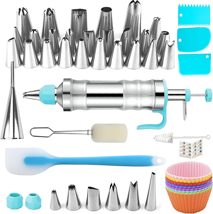 Dessert Decorating Syringe Set, Icing Piping Kit Stainless Steels Cake Decorating Tools 30 Piping Icing Nozzles Cupcake Decorating Kit - Blue
