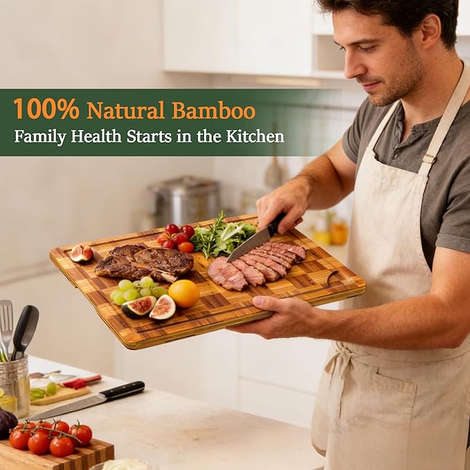 Cutting Board,Heavy Duty Cutting Board Set of 3 with Stand,End Grain Butcher Block Cutting Boards for Kitchen with Juice Grooves and Handles for Meat, Cheese, Charcuterie and Serving
