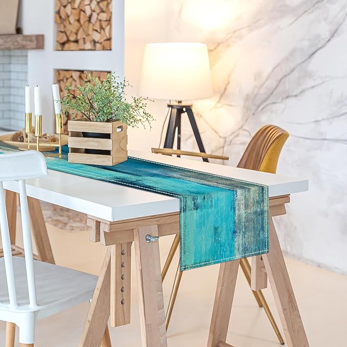 Teal Grey Table Runners Modern Art Farmhouse Linen Table Runners Dresser Scarves Retro Rustic Style for Party Kitchen Dining Table Coffee Holiday Party Decor (13"x 36", Teal Grey)