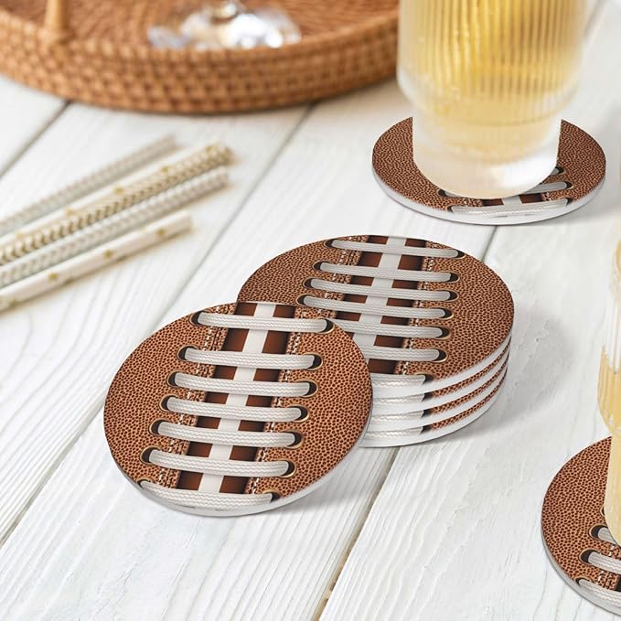 Football Themed Coasters Set of 4 Absorbent Ceramic Coasters for Drinks Modern Cup Coaster with Cork Backing Cute Stone Coaster Housewarming Gifts 4.1 Inches